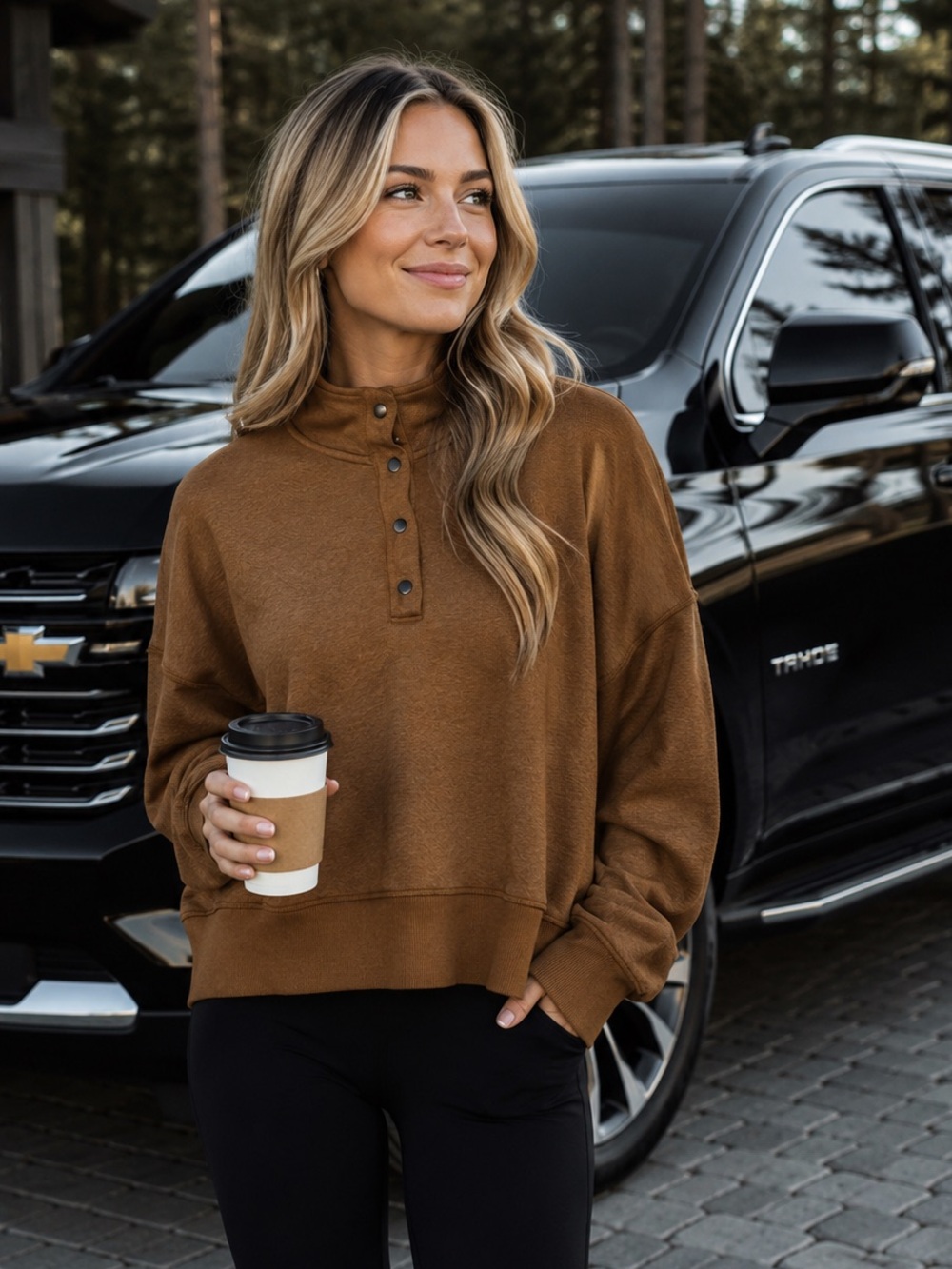 🤎AMERICAN EAGLE Camel Brown Quarter Zip with Buttons - Large